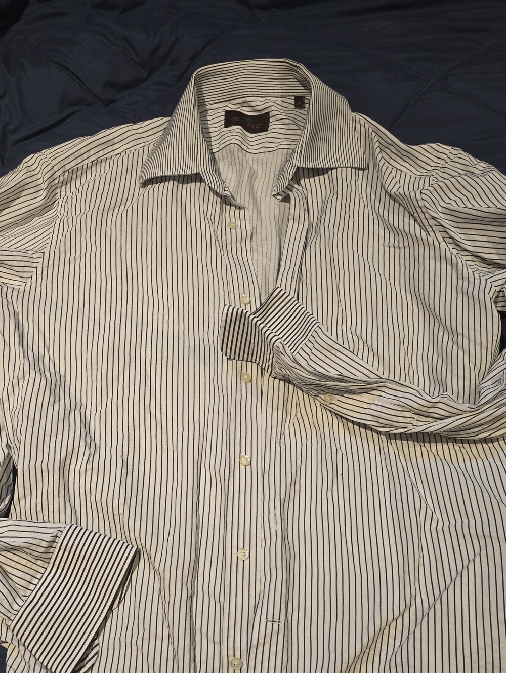 Etro Men's White Dress Shirt with Black Pinstripes